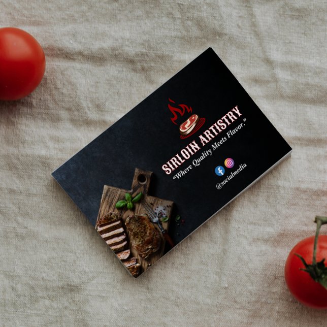 Carte De Visite Steak House Business | Code-barres foncé minimalis (Créateur téléchargé)