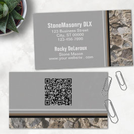 Carte De Visite Stonemason Rustique Rock Bordure QR Code