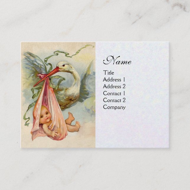 Carte De Visite STORK BABY SHOWER 2, papier perlé blanc (Devant)