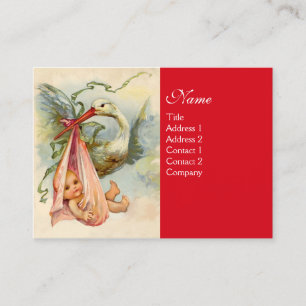Carte De Visite STORL BABY SHOWER FILLE rose rouge