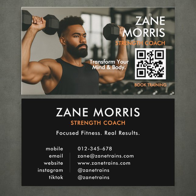 Carte De Visite Strength Coach Photo QR Code (Créateur téléchargé)