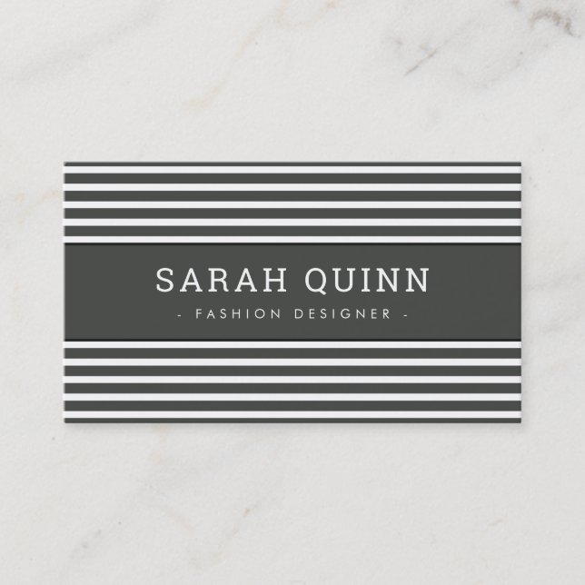 Carte De Visite STRIPE MINIMALE MODERNE noir gris blanc (Devant)