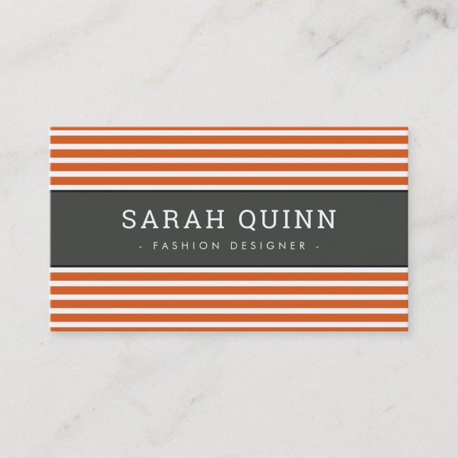 Carte De Visite STRIPE MINIMALE MODERNE orange gris foncé blanc ty (Devant)