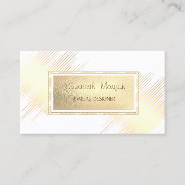 Carte De Visite Stripes d'or moderne, Design de bijoux de cadre d' (Devant)