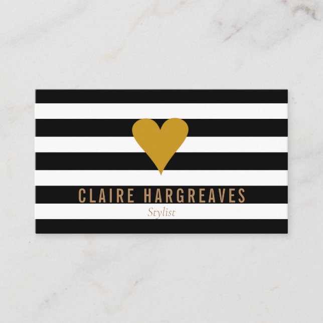 Carte De Visite Stripes moderne Gold Heart Professional (Devant)
