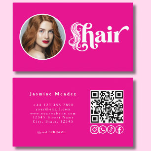 Carte De Visite Studio de coiffure avec code QR photo rose vif