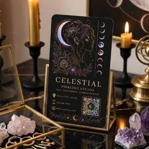 Carte De Visite Studio de Piercing Céleste Luxe Noir Or QR