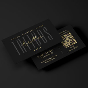 Carte De Visite Studio de tatouage d'artiste tatoueur noir minimal