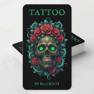 Carte De Visite Studio de tatouage Rose Floral Crâne Gothique Art