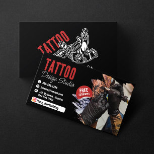 Carte De Visite Studio de Tatoueur Branché Noir et Rouge