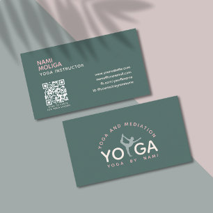 Carte De Visite Studio De Yoga Simple Minimaliste Vert Doux