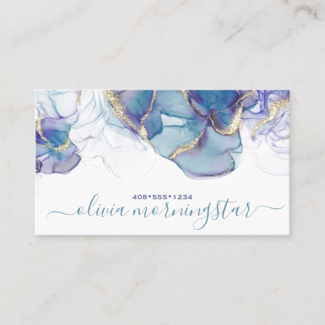 Carte De Visite Stunning Dusty Blue Violet Gold Accent Alcohol Ink (Devant)