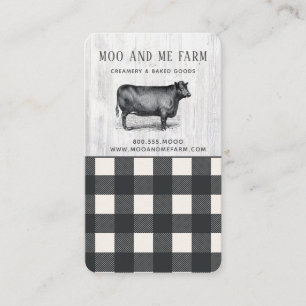 Carte De Visite Style agricole Buffle noir blanc Plaid Bois