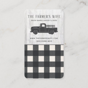 Carte De Visite Style agricole Buffle noir blanc Plaid Bois