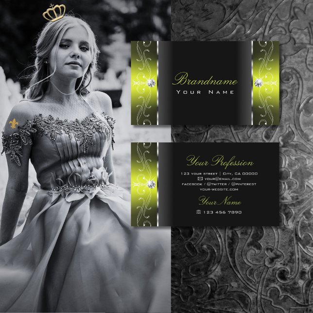 Carte De Visite Style Black Jaune Squigglé Bijoux Ornementaux (Créateur téléchargé)