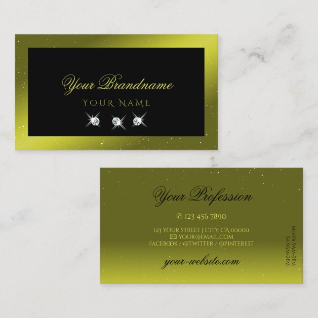 Carte De Visite Style Black Olive Vert Jaune Jaune Étincelant Bijo (Devant / Derrière)