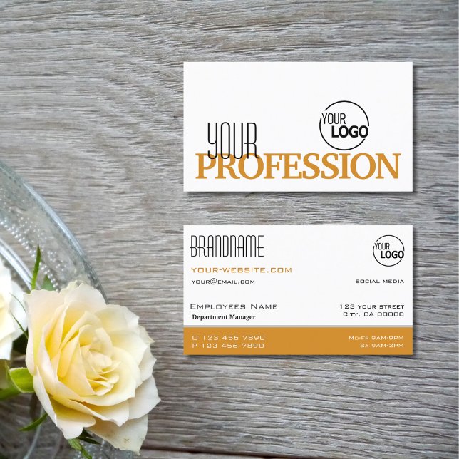 Carte De Visite Style Blanc et Orange Simple Moderne avec logo (Créateur téléchargé)