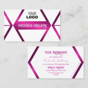 Carte De Visite Style blanc géométrique rose chatoyant avec logo