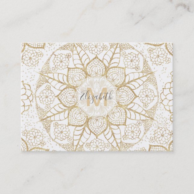 Carte De Visite Style Boho Blanc Or Mandala Floral (Devant)