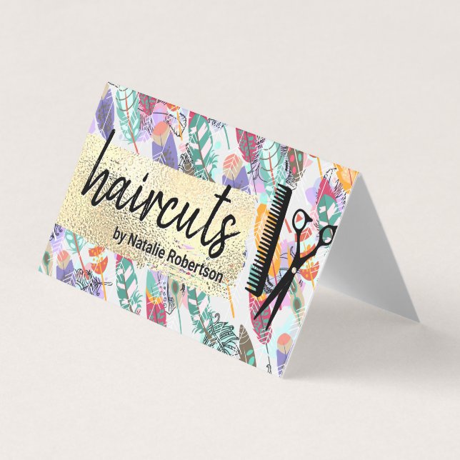 Carte De Visite Style Boho | Or brossé | Outils Salon (Devant)