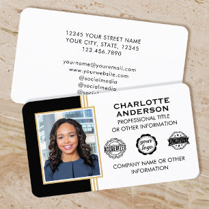 Carte De Visite Style classique Personnalisé ID Photo Black Gold