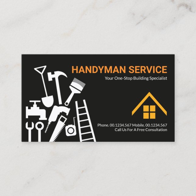 Carte De Visite Style Construction Handyman Outils Home Réparation (Devant)