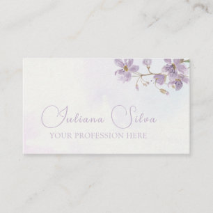 Carte De Visite Style d'aquarelle florale pourpre avec QR