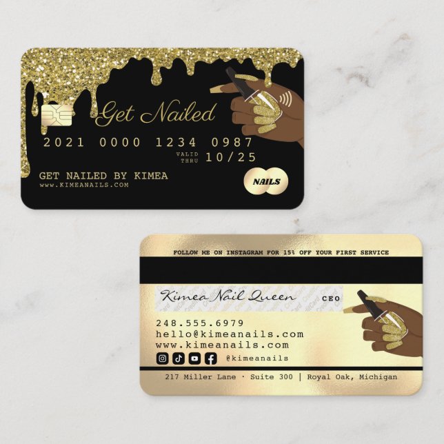Carte De Visite Style de crédit de Parties scintillant Gold du tec (Devant / Derrière)