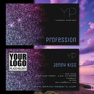 Carte De Visite Style élégant avec logo noir violet Parties scinti