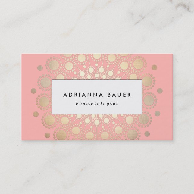 Carte De Visite Style Faux Gold Foil Circle Motif Rose (Devant)