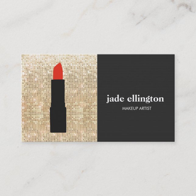 Carte De Visite Style Gold Sequin Maquillage Artiste Lipstick Beau (Devant)