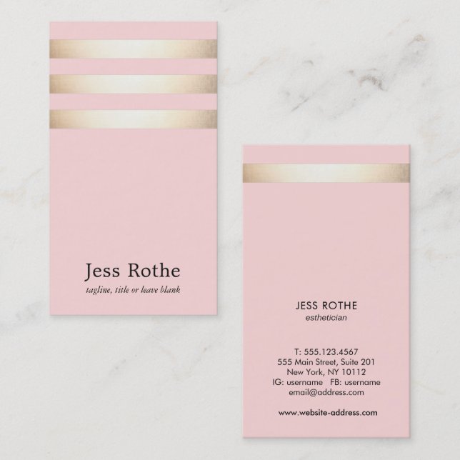 Carte De Visite Style Gold Stripe Blush Rose (Devant / Derrière)