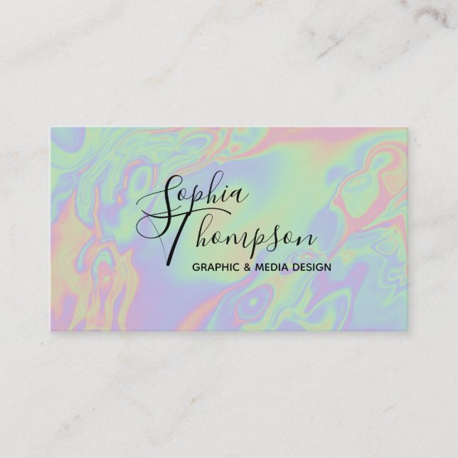 Carte De Visite Style Holographique moderne Rainbow Pastel (Devant)