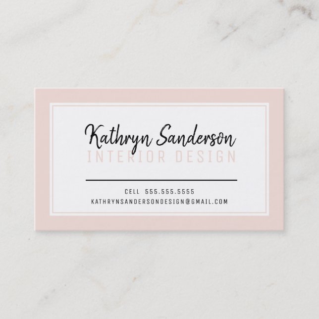 Carte De Visite STYLE MINIMAL simple bordure rose pâle noir (Devant)