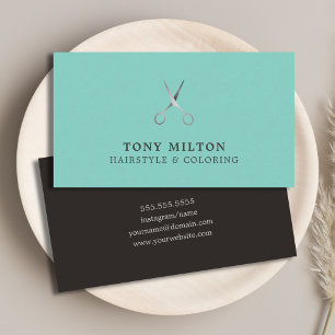 Carte De Visite Style minimaliste Elégant Bleu Noir Coiffure Argen