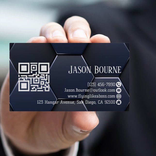Carte De Visite Style moderne Bleu Blanc, Code QR professionnel (Créateur téléchargé)