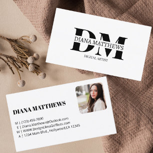 Carte De Visite Style moderne noir blanc, photo professionnelle