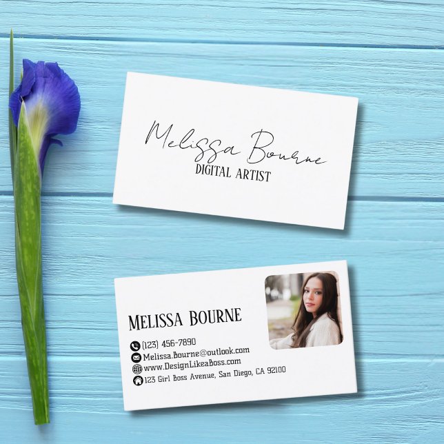 Carte De Visite Style moderne noir blanc, photo professionnelle (Créateur téléchargé)