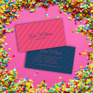 Carte De Visite Style moderne rose et bleu stries médias sociaux