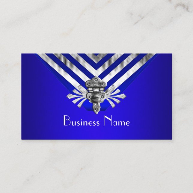 Carte De Visite Style moderne Royal Blue Silver Stripe Hinge (Devant)