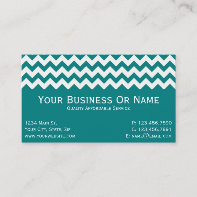Carte De Visite Style, Moderne Turquoise Bleu Et Blanc Chevron Tex (Devant)