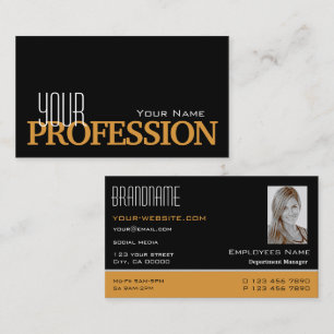 Carte De Visite Style noir et orange avec professionnel photo