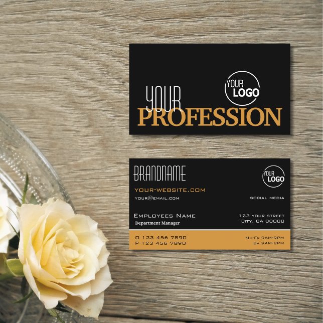 Carte De Visite Style noir et orange Simple moderne avec logo (Créateur téléchargé)