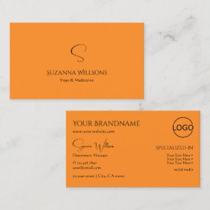 Carte De Visite Style Plain Orange avec Monogramme et Logo Moderne