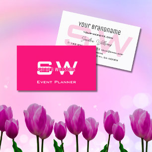 Carte De Visite Style rose et blanc moderne simple avec Monogramme