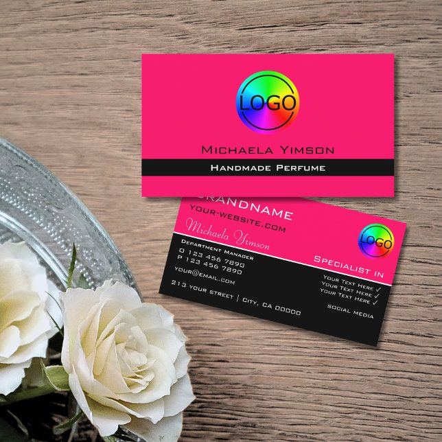 Carte De Visite Style rose et noir chic avec logo professionnel (Créateur téléchargé)