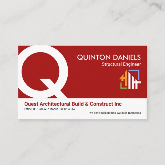 Carte De Visite Style Rouge Blanc Couches Monogramme Fondateur PDG (Devant)