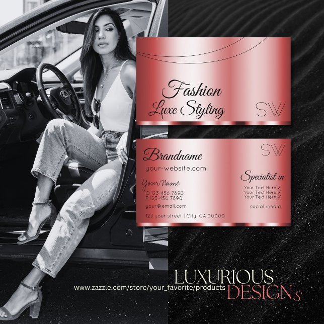 Carte De Visite Style rouge glamour avec Monogram Professional (Créateur téléchargé)