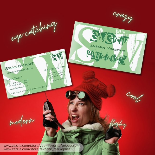 Carte De Visite Style Sage Vert et Blanc avec Initiales Moderne (Créateur téléchargé)