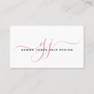 Carte De Visite Stylet de cheveux moderne Pink Script Monogramme b
